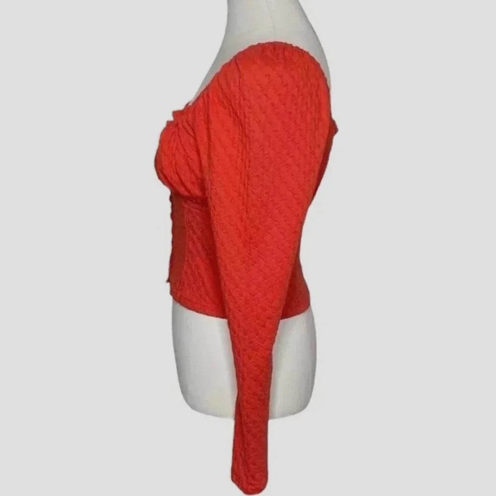Free People Ladybug Long Sleeve Boho Top S Flambe‎ Red Cropped Puff slv Milkmaid